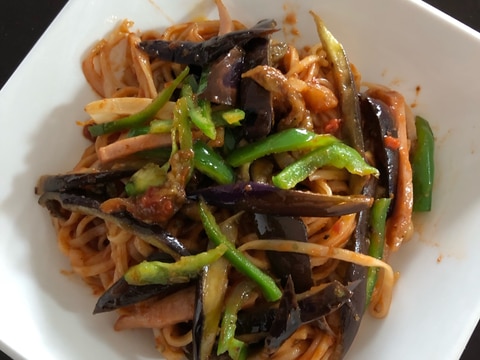 茄子とピーマンのナポリタン